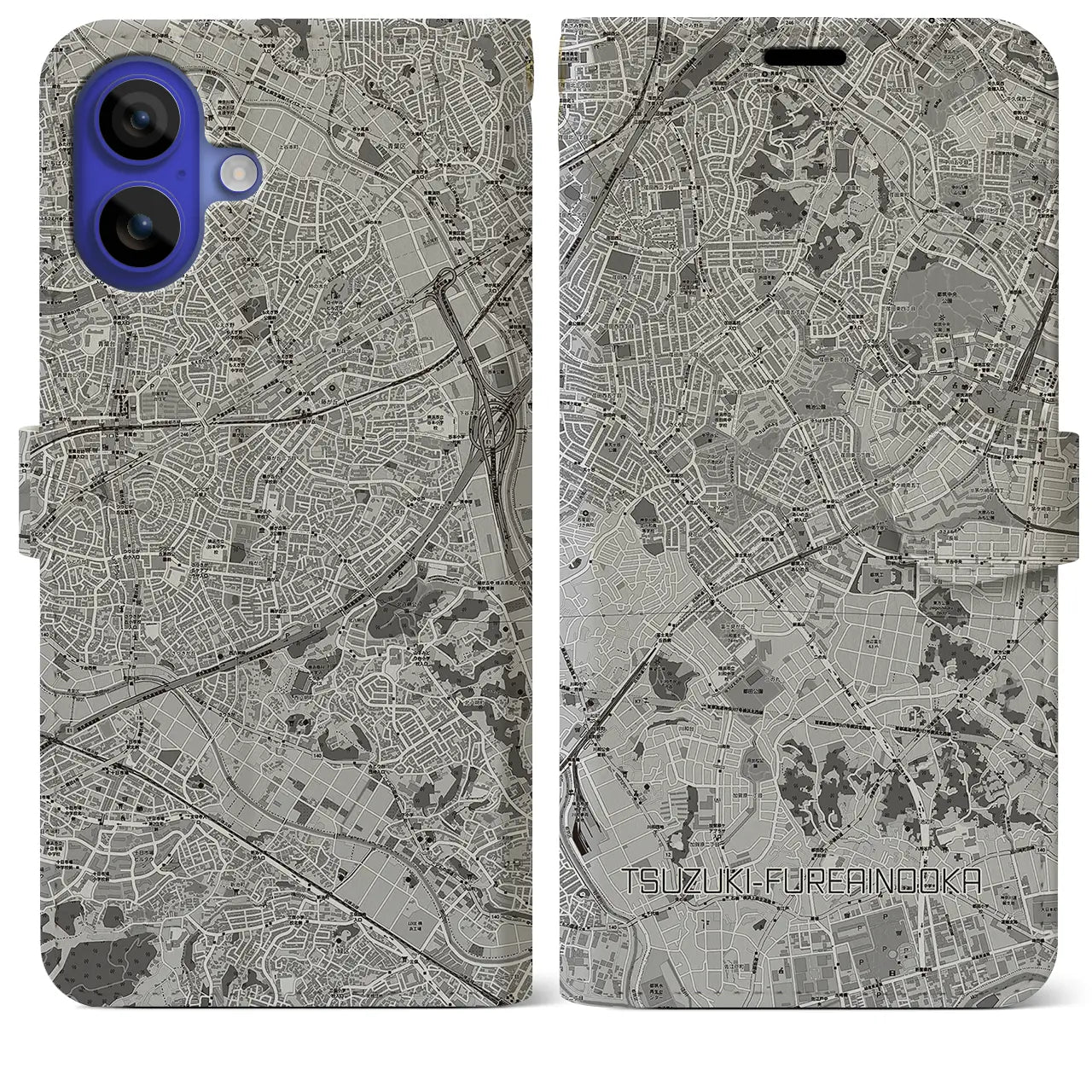 【都筑ふれあいの丘(神奈川県)】地図柄iPhoneケース(手帳タイプ)