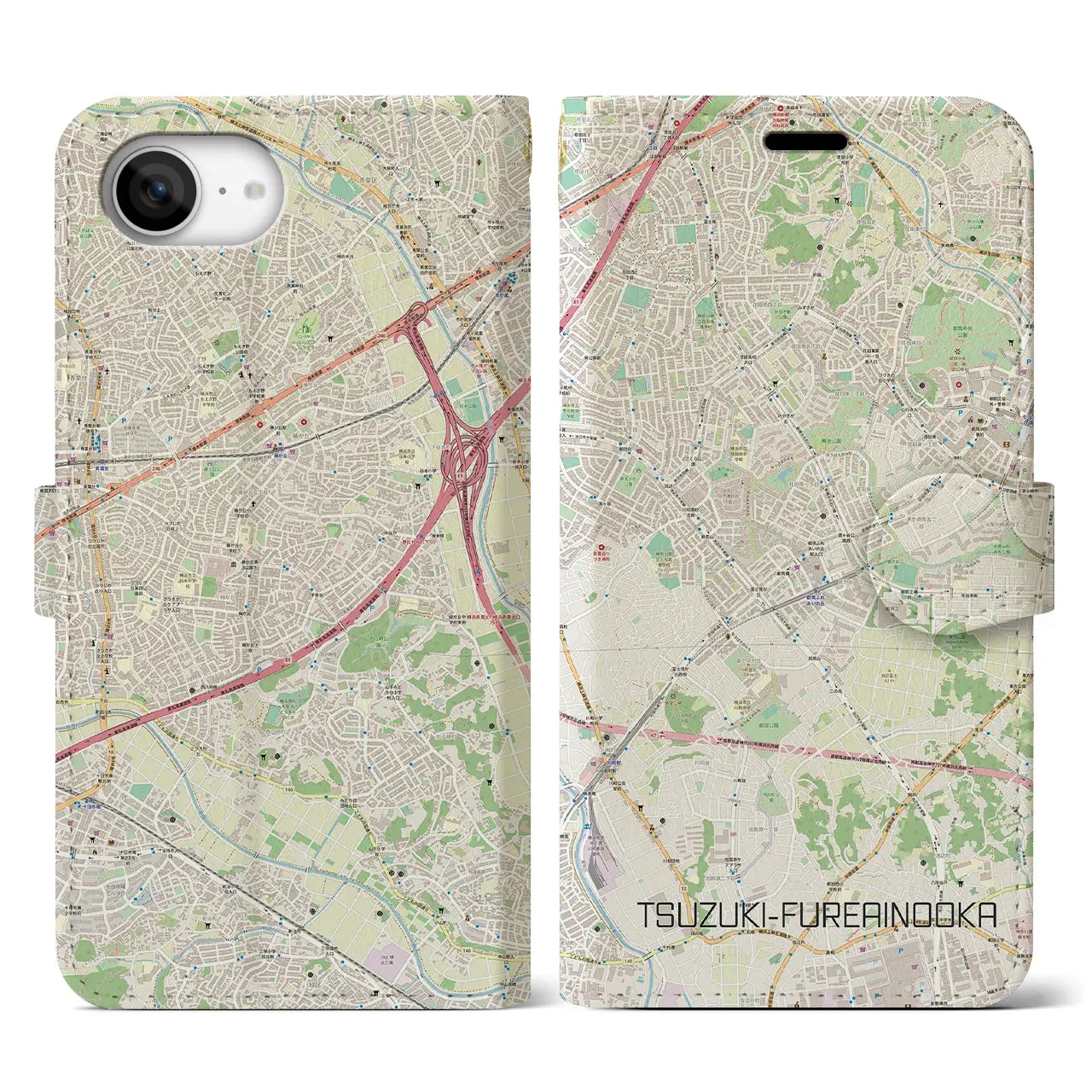 【都筑ふれあいの丘(神奈川県)】地図柄iPhoneケース(手帳タイプ)