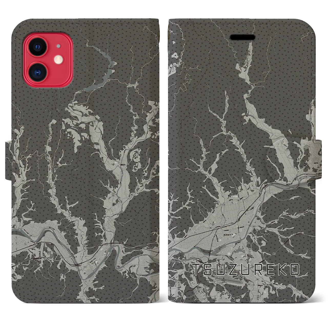 【綴子(秋田県)】地図柄iPhoneケース(手帳タイプ)モノトーン・iPhone 11 用