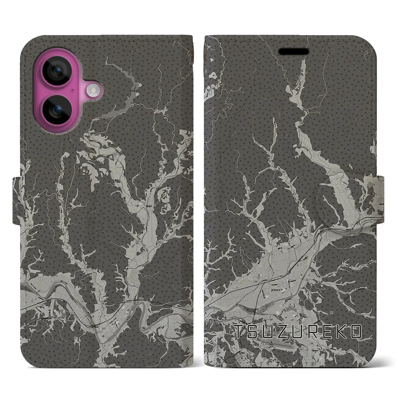 【綴子(秋田県)】地図柄iPhoneケース(手帳タイプ)モノトーン・iPhone 16 Pro 用