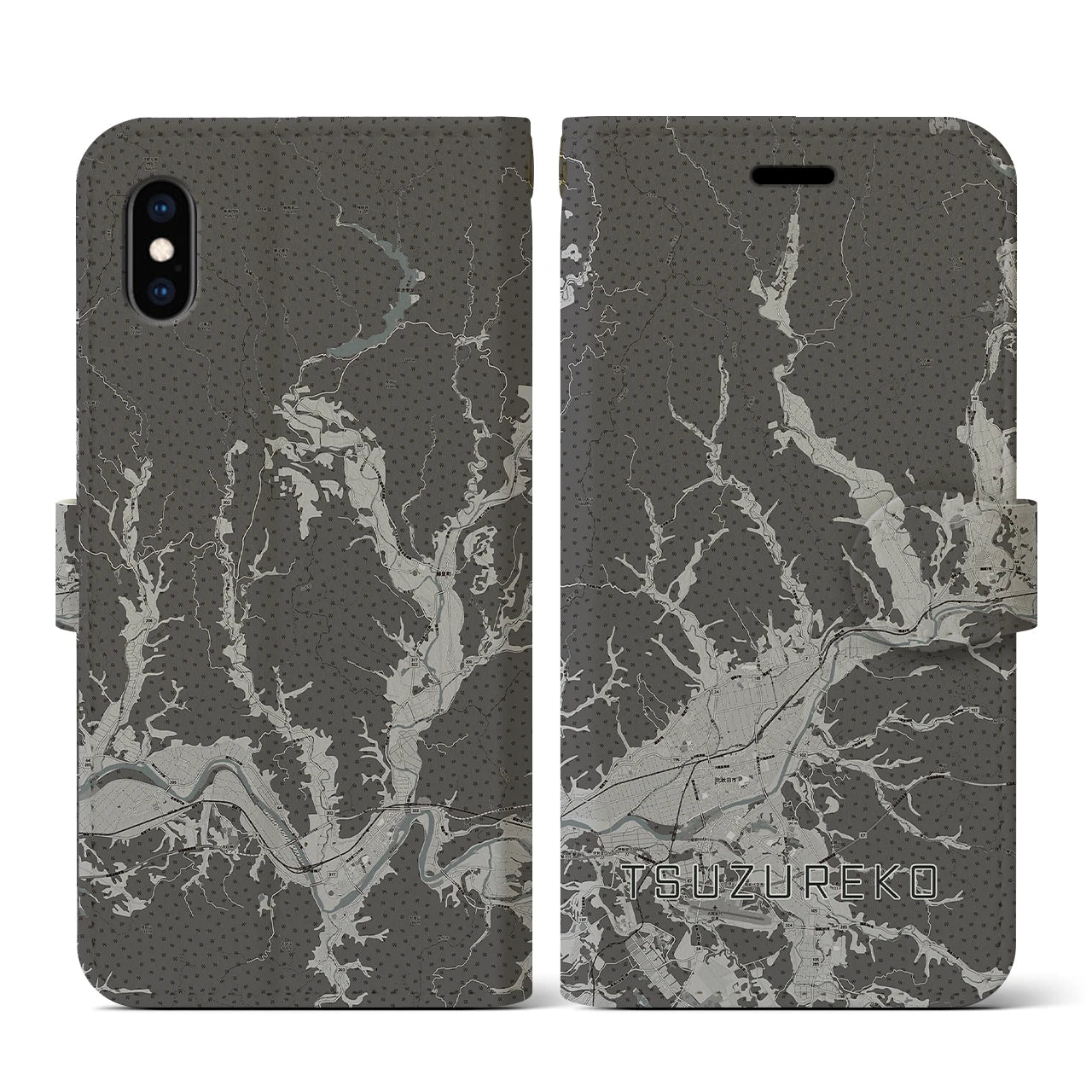 【綴子(秋田県)】地図柄iPhoneケース(手帳タイプ)モノトーン・iPhone XS / X 用