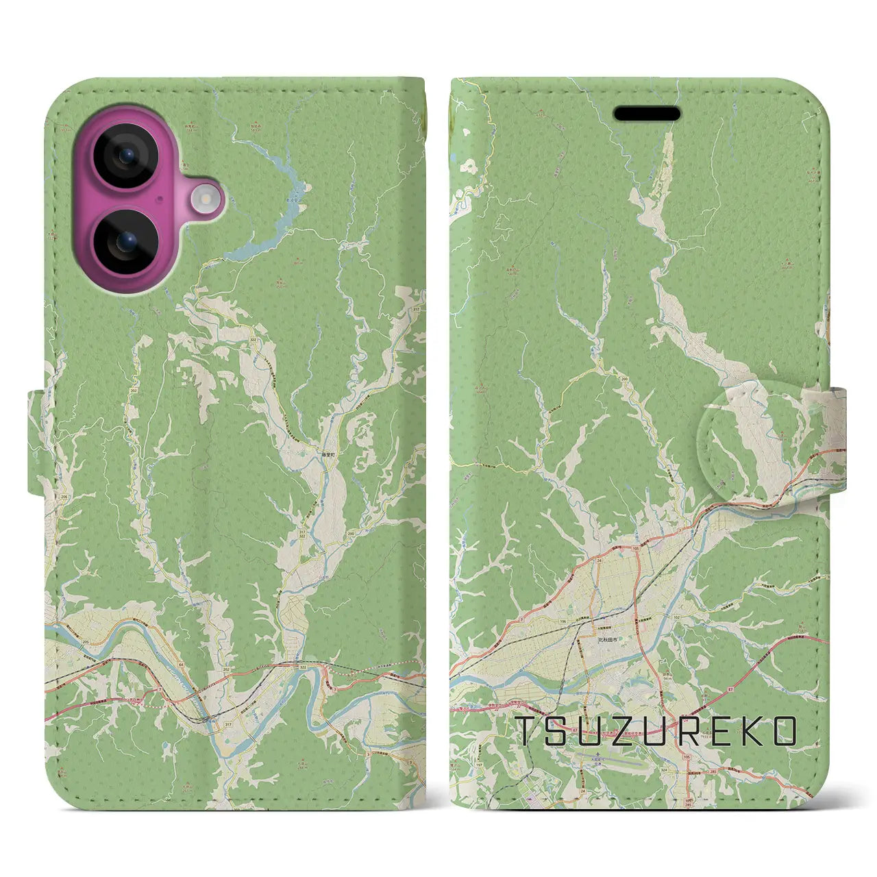 【綴子(秋田県)】地図柄iPhoneケース(手帳タイプ)ナチュラル・iPhone 16 Pro 用