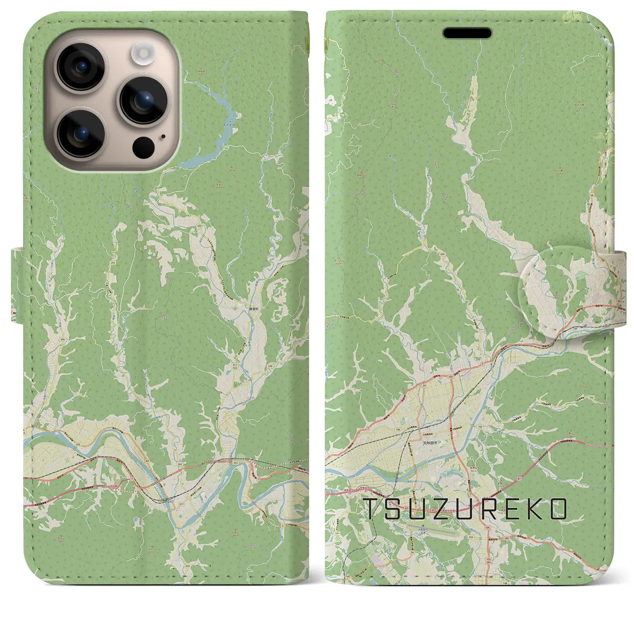 【綴子(秋田県)】地図柄iPhoneケース(手帳タイプ)ナチュラル・iPhone 16 Plus 用