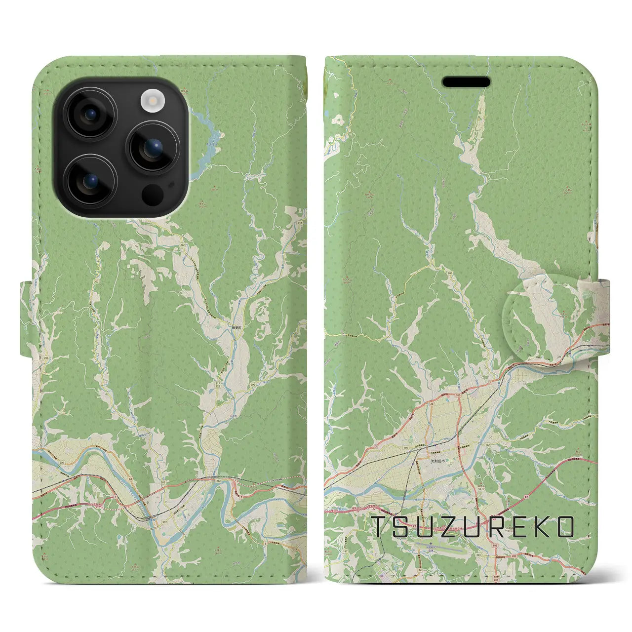 【綴子(秋田県)】地図柄iPhoneケース(手帳タイプ)ナチュラル・iPhone 16 用