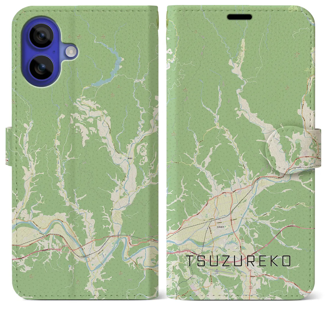 【綴子(秋田県)】地図柄iPhoneケース(手帳タイプ)ナチュラル・iPhone 16 Pro Max 用