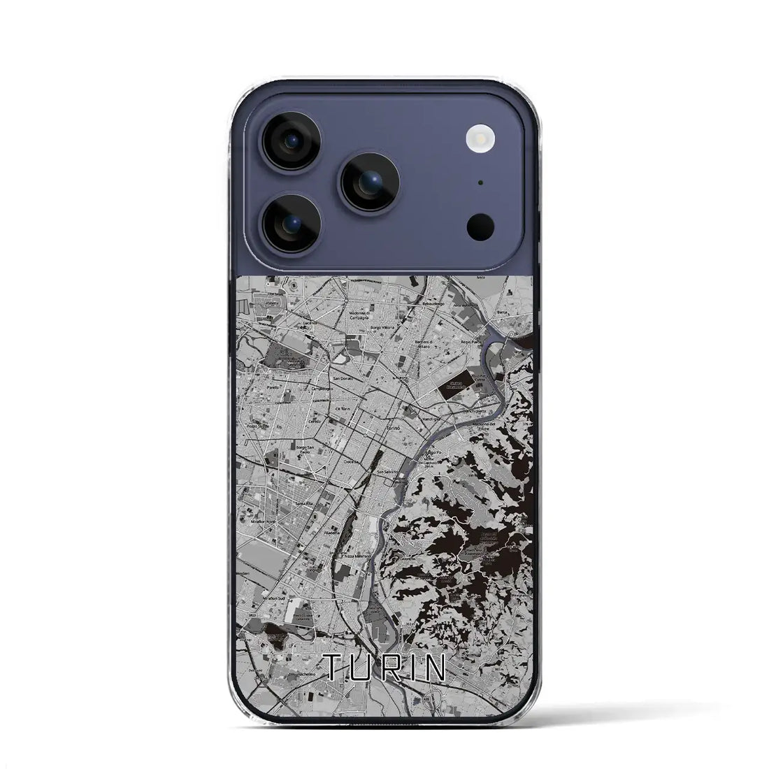 【トリノ(イタリア)】地図柄iPhoneケース(クリアタイプ)モノトーン・iPhone 17 Pro Max 用