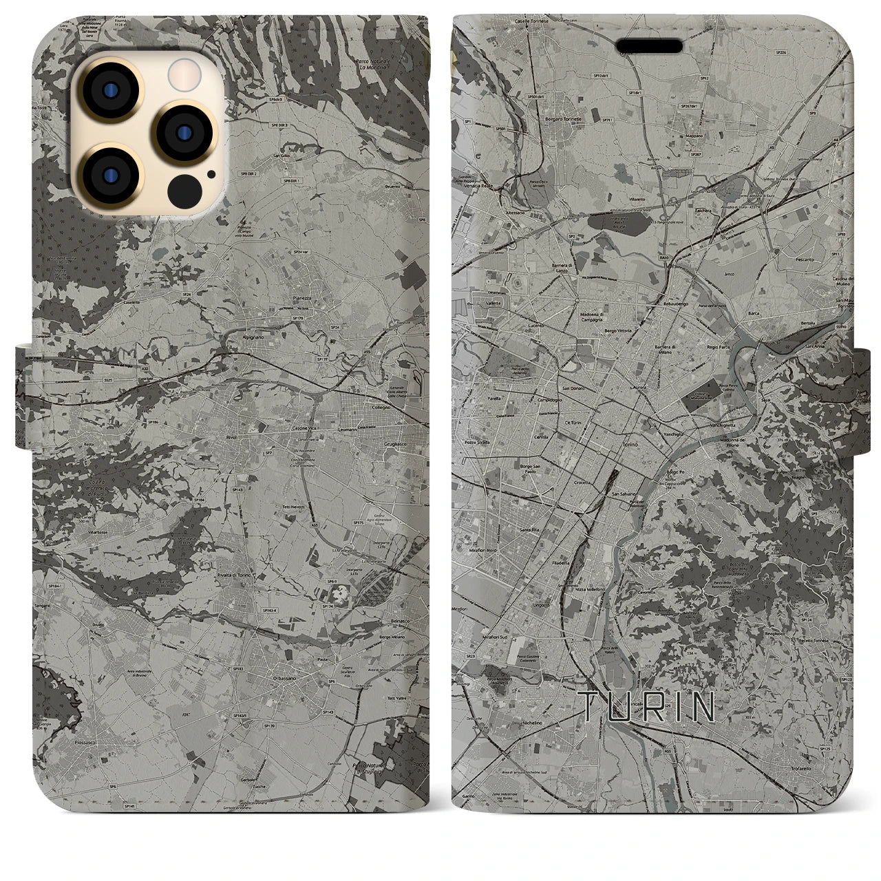 【トリノ(イタリア)】地図柄iPhoneケース(手帳タイプ)