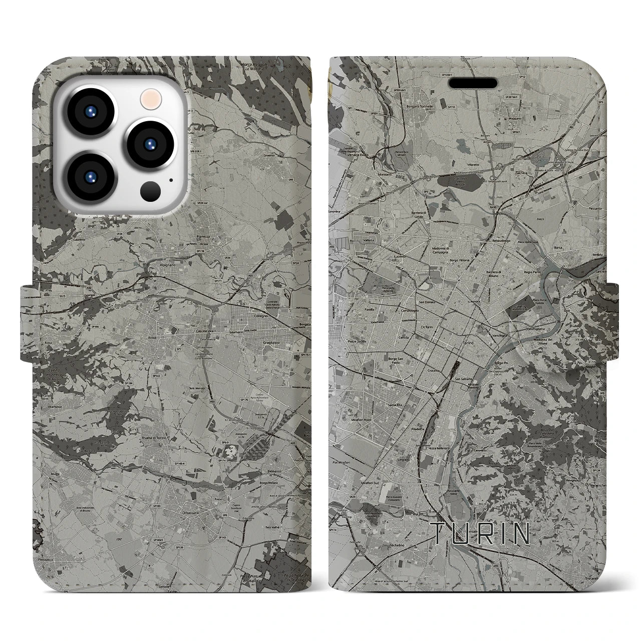 【トリノ(イタリア)】地図柄iPhoneケース(手帳タイプ)