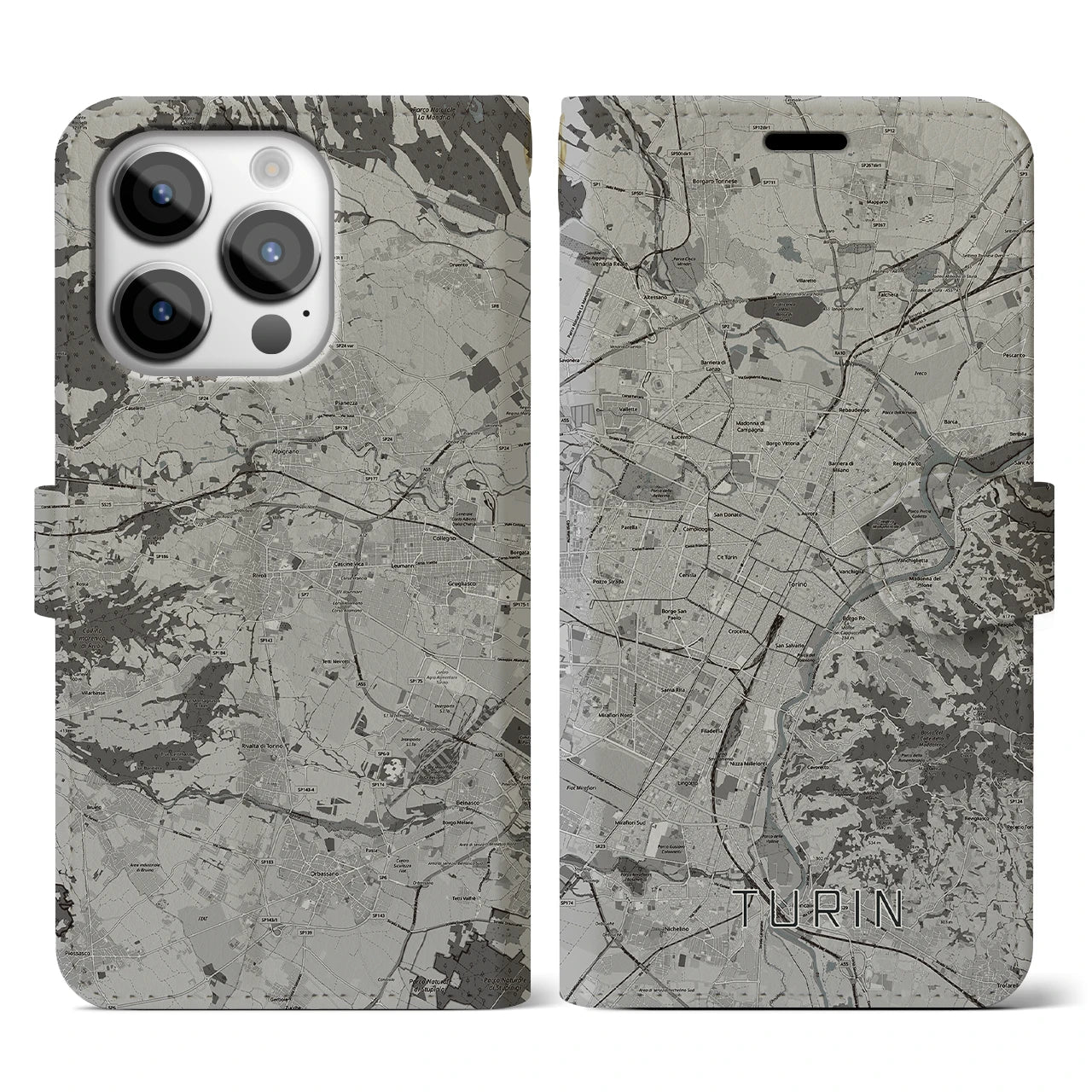 【トリノ(イタリア)】地図柄iPhoneケース(手帳タイプ)