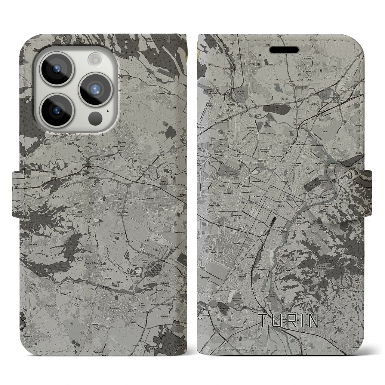 【トリノ(イタリア)】地図柄iPhoneケース(手帳タイプ)