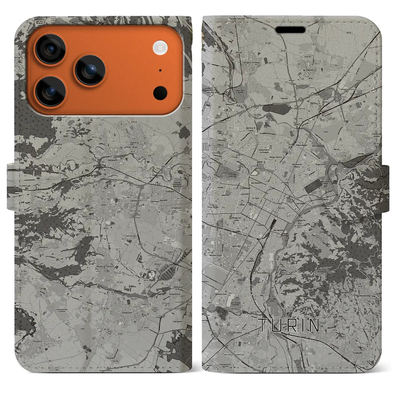 【トリノ(イタリア)】地図柄iPhoneケース(手帳タイプ)