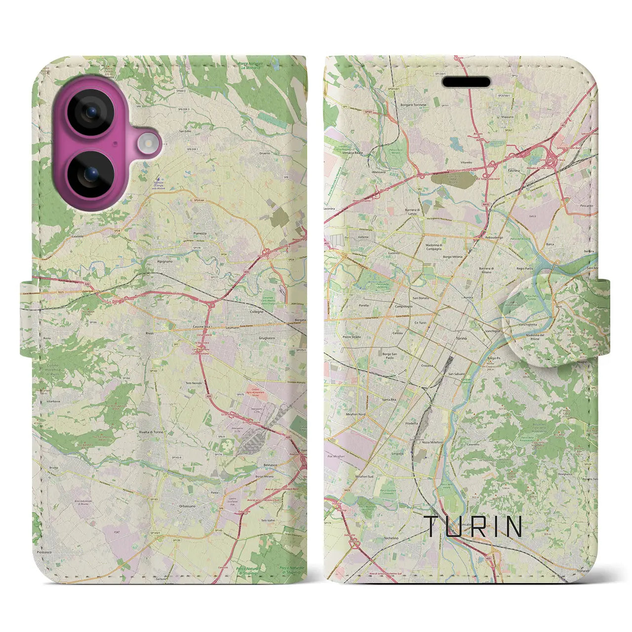 【トリノ(イタリア)】地図柄iPhoneケース(手帳タイプ)ナチュラル・iPhone 16 Pro 用