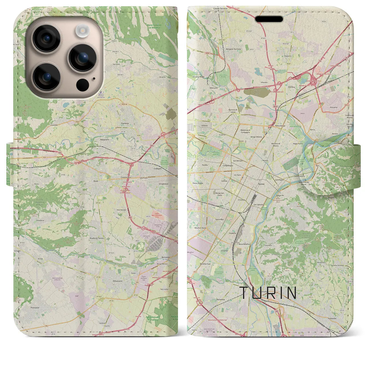 【トリノ(イタリア)】地図柄iPhoneケース(手帳タイプ)ナチュラル・iPhone 16 Plus 用