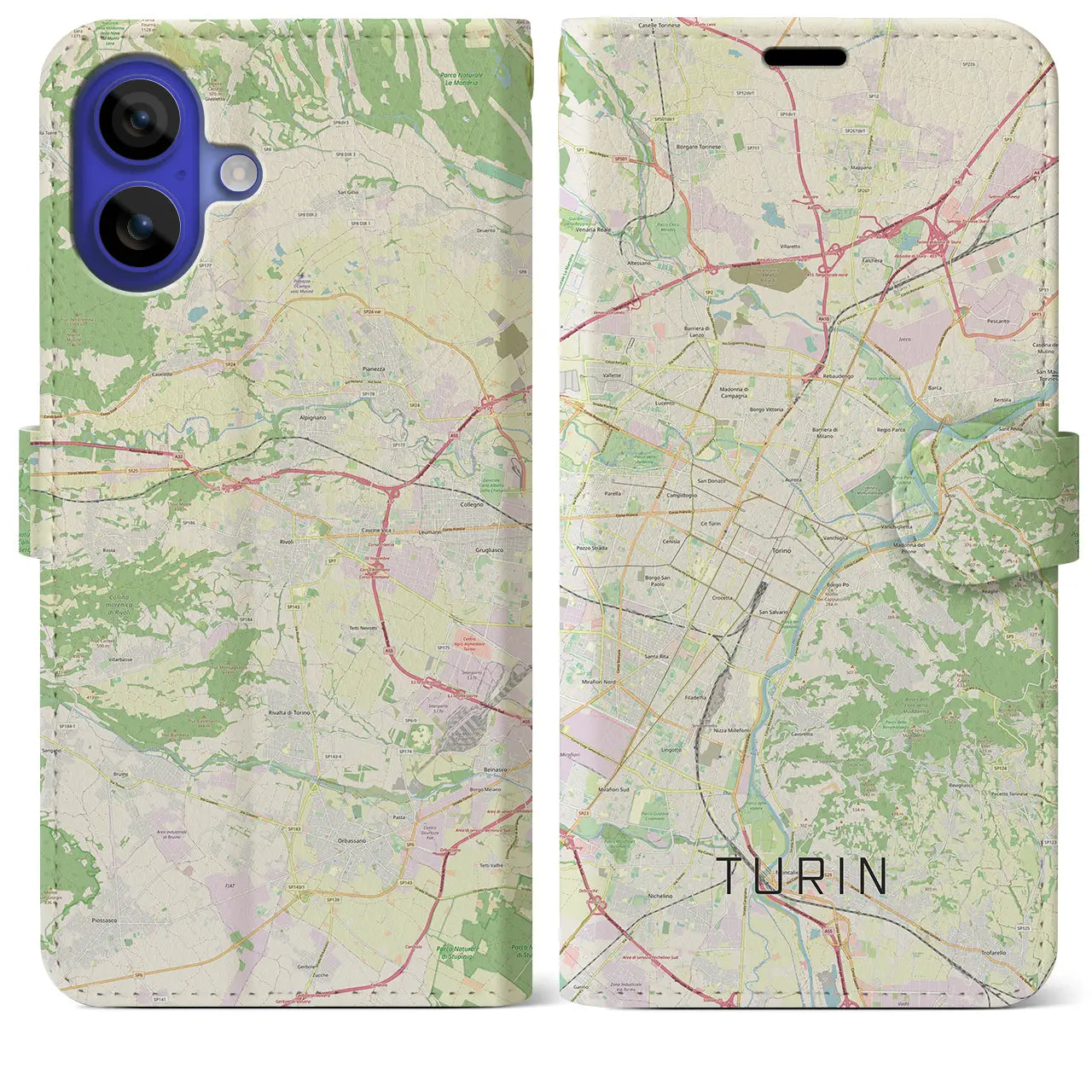 【トリノ(イタリア)】地図柄iPhoneケース(手帳タイプ)ナチュラル・iPhone 16 Pro Max 用