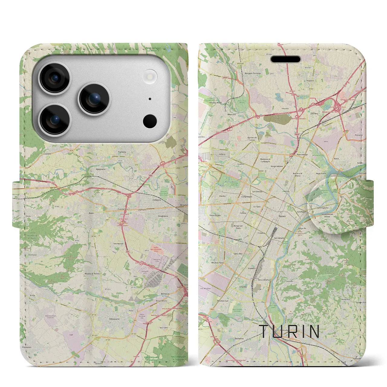 【トリノ(イタリア)】地図柄iPhoneケース(手帳タイプ)