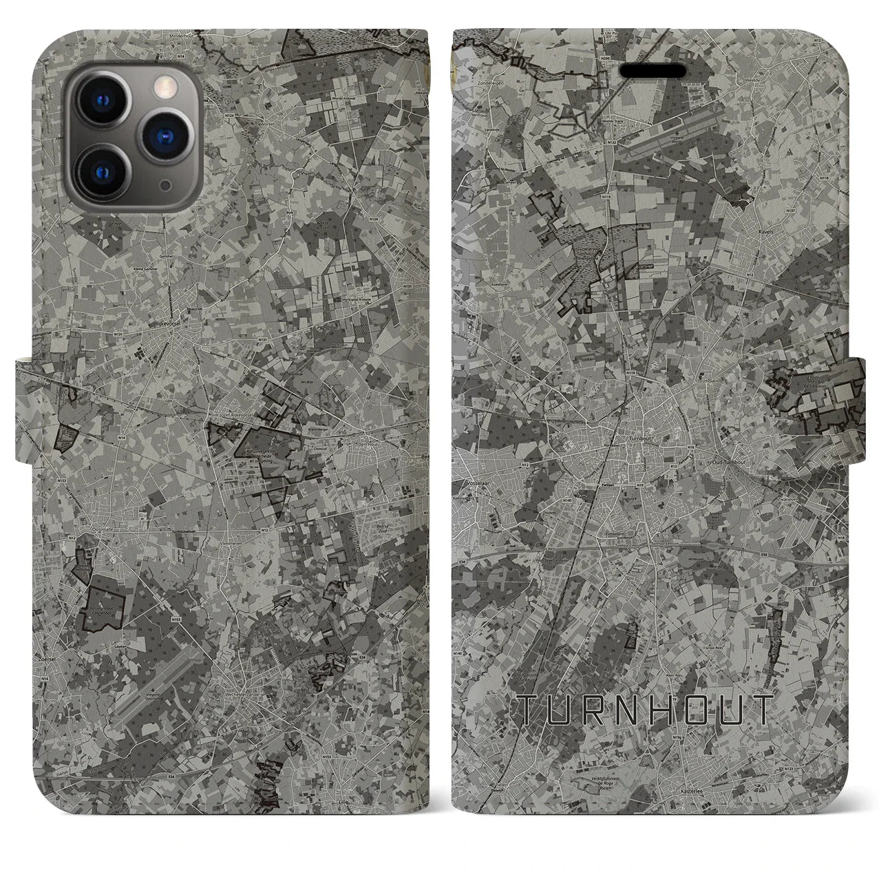 【トゥルンハウト(ベルギー)】地図柄iPhoneケース(手帳タイプ)モノトーン・iPhone 11 Pro Max 用