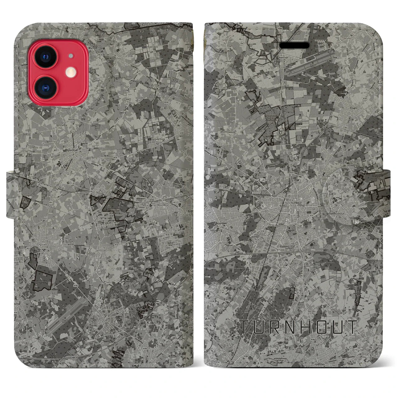 【トゥルンハウト(ベルギー)】地図柄iPhoneケース(手帳タイプ)モノトーン・iPhone 11 用