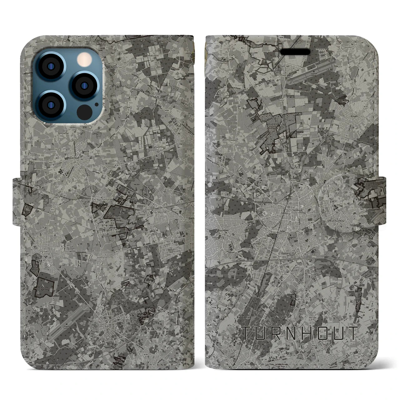 【トゥルンハウト(ベルギー)】地図柄iPhoneケース(手帳タイプ)モノトーン・iPhone 12 / 12 Pro 用