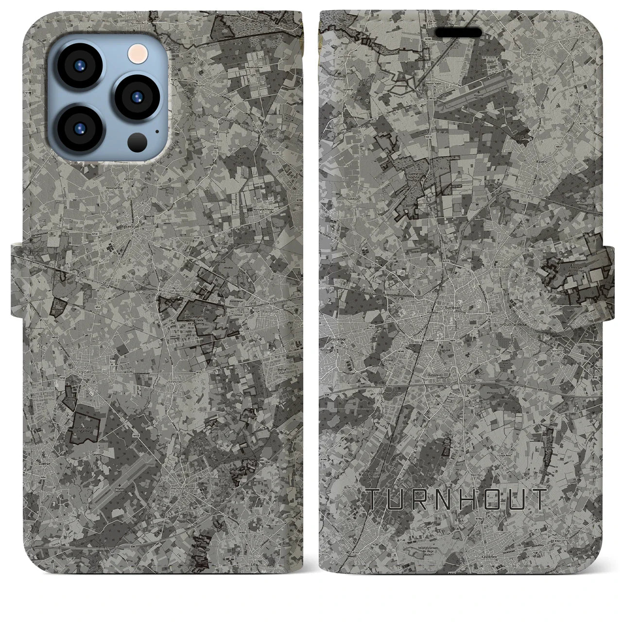 【トゥルンハウト(ベルギー)】地図柄iPhoneケース(手帳タイプ)モノトーン・iPhone 13 Pro Max 用