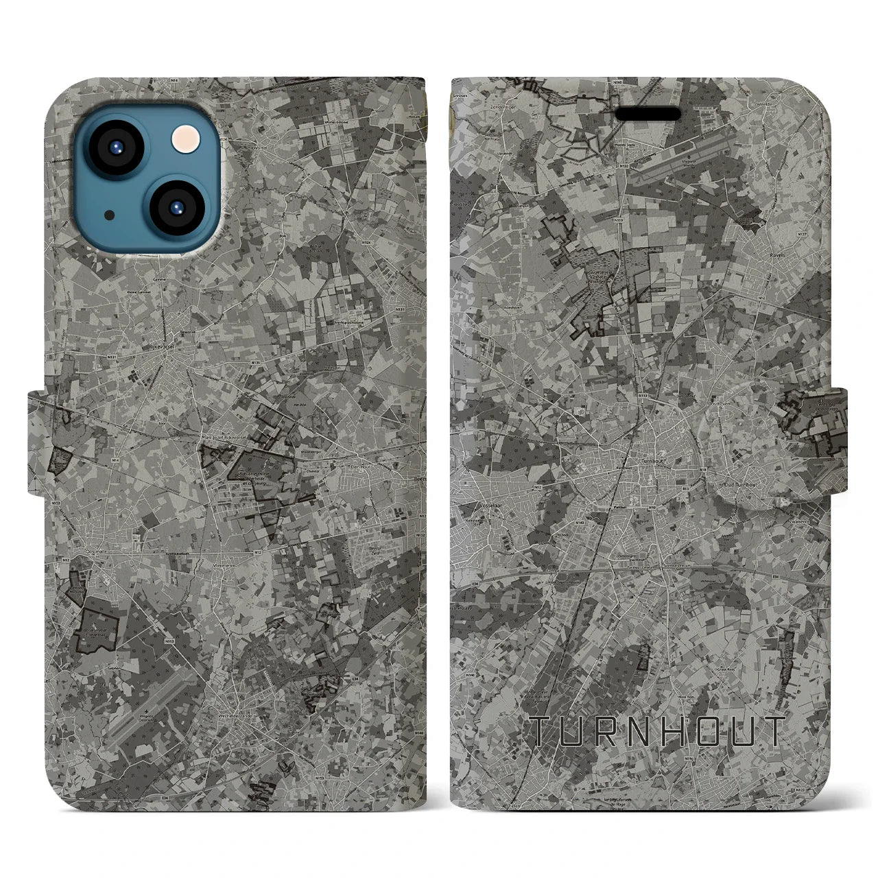 【トゥルンハウト(ベルギー)】地図柄iPhoneケース(手帳タイプ)モノトーン・iPhone 13 用