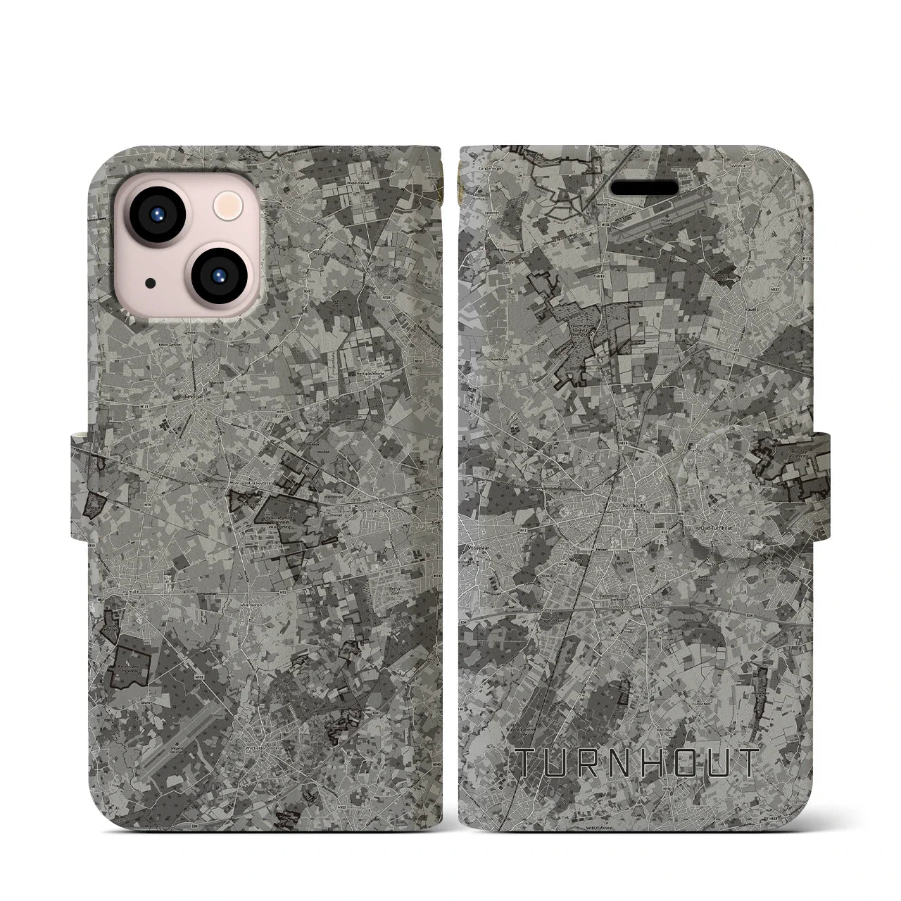 【トゥルンハウト(ベルギー)】地図柄iPhoneケース(手帳タイプ)モノトーン・iPhone 13 mini 用