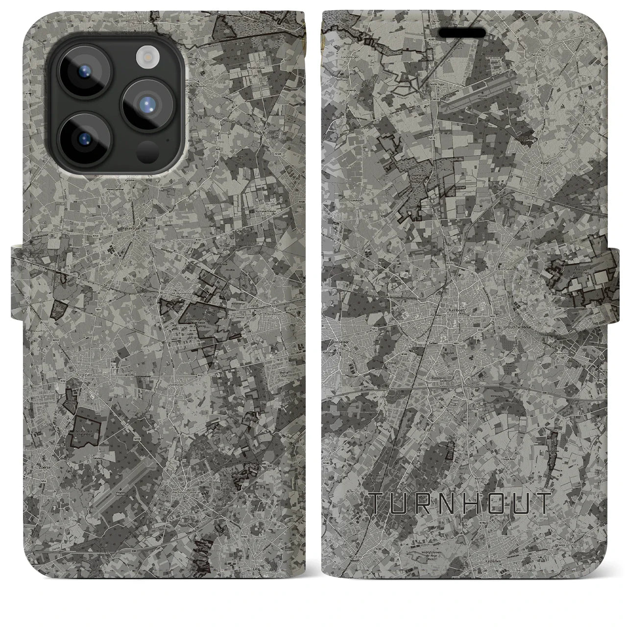 【トゥルンハウト(ベルギー)】地図柄iPhoneケース(手帳タイプ)モノトーン・iPhone 15 Pro Max 用