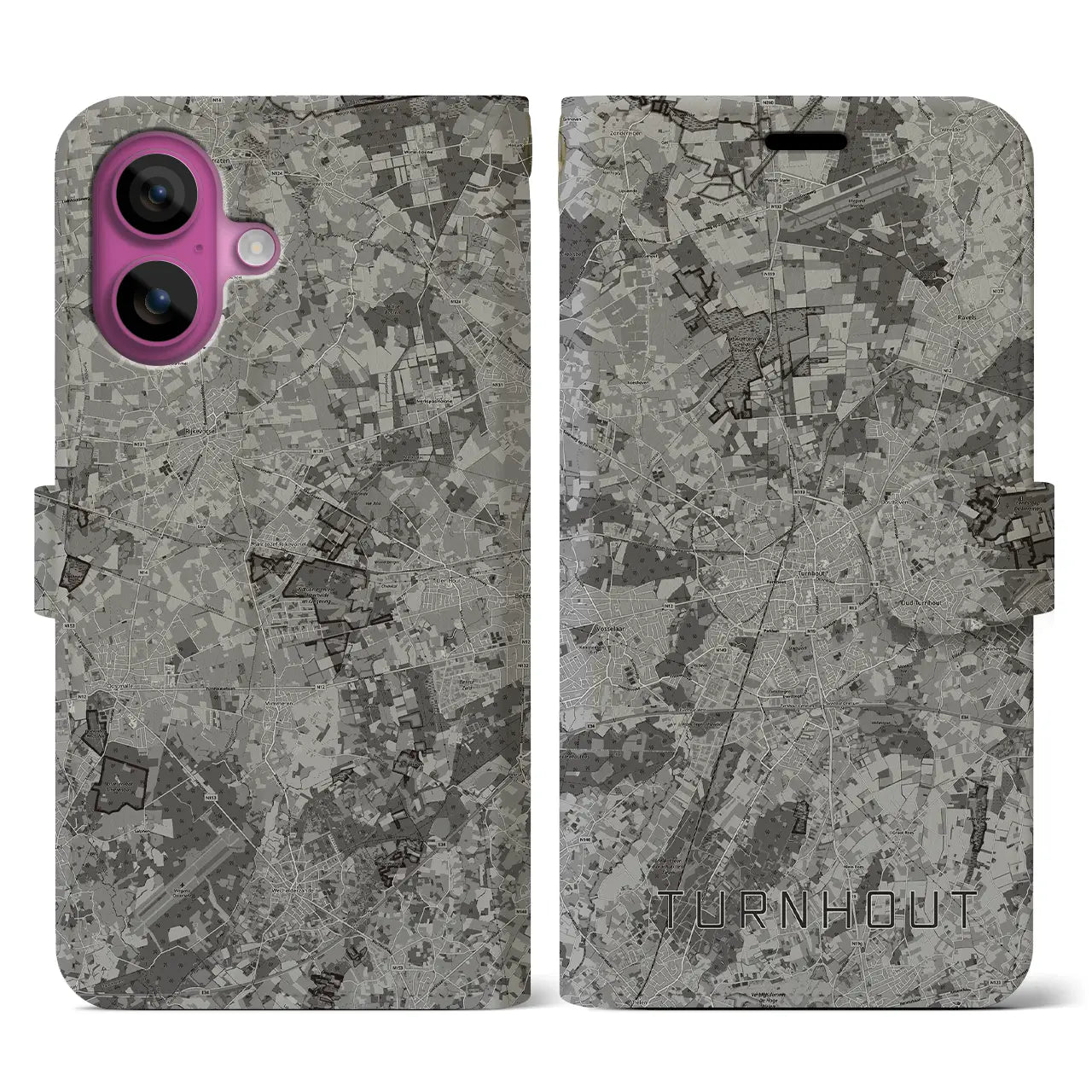 【トゥルンハウト(ベルギー)】地図柄iPhoneケース(手帳タイプ)モノトーン・iPhone 16 Pro 用