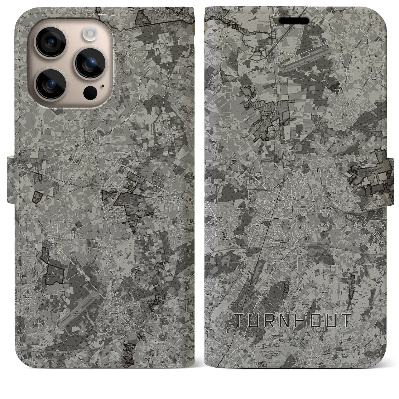 【トゥルンハウト(ベルギー)】地図柄iPhoneケース(手帳タイプ)モノトーン・iPhone 16 Plus 用