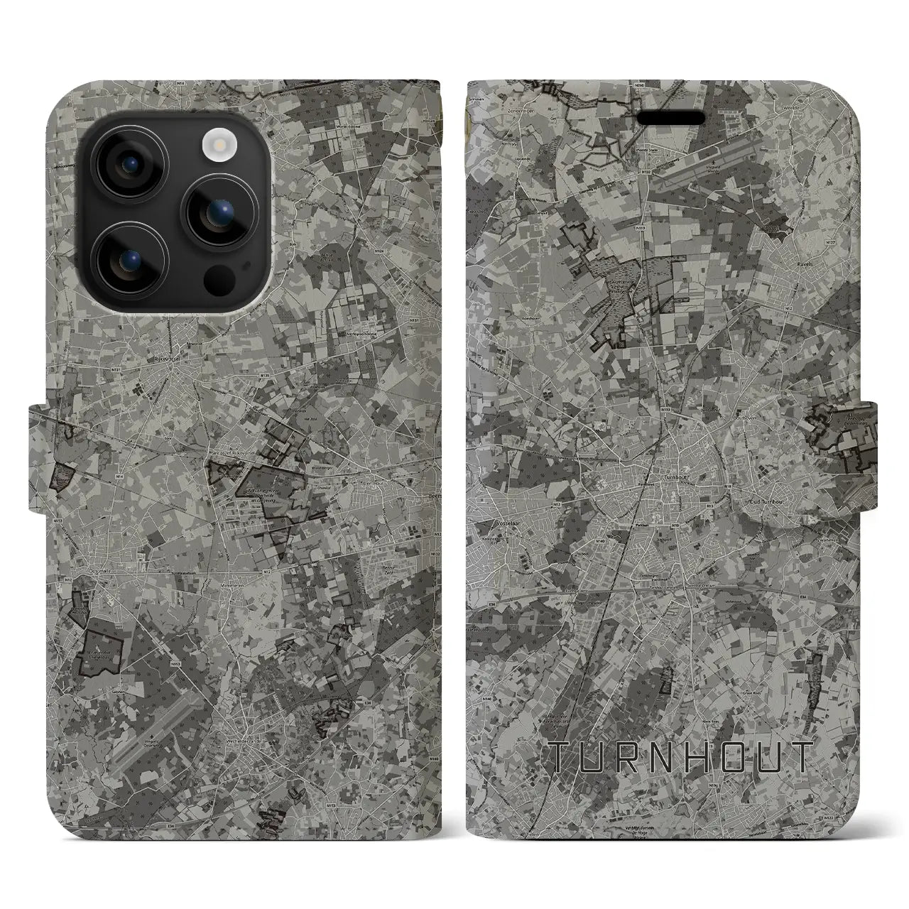 【トゥルンハウト(ベルギー)】地図柄iPhoneケース(手帳タイプ)モノトーン・iPhone 16 用