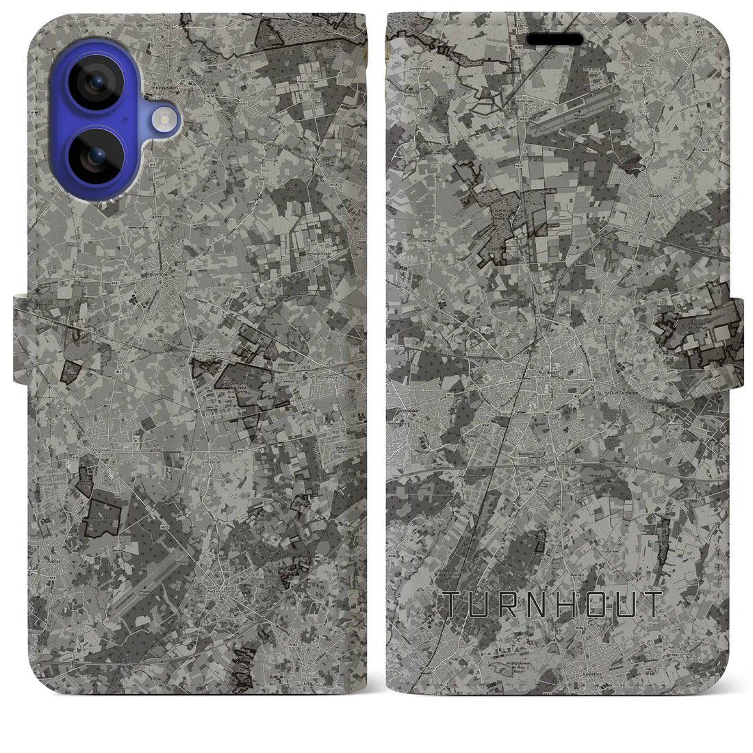 【トゥルンハウト(ベルギー)】地図柄iPhoneケース(手帳タイプ)モノトーン・iPhone 16 Pro Max 用