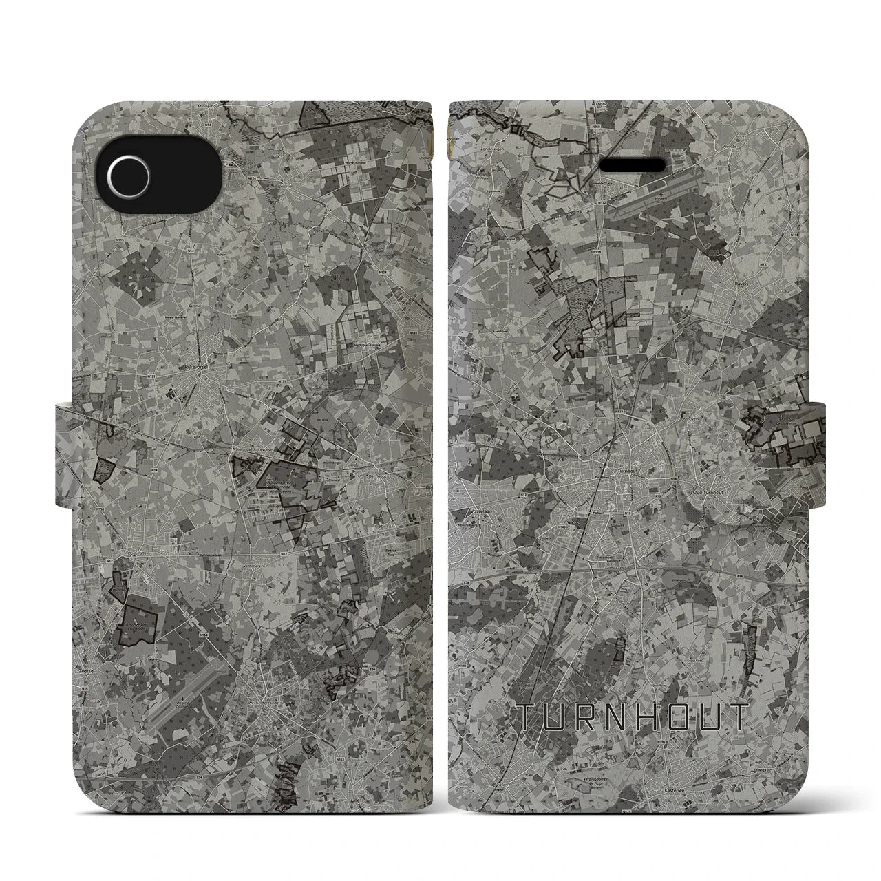 【トゥルンハウト(ベルギー)】地図柄iPhoneケース(手帳タイプ)モノトーン・iPhone SE(第3 / 第2世代) / 8 / 7 / 6s / 6 用