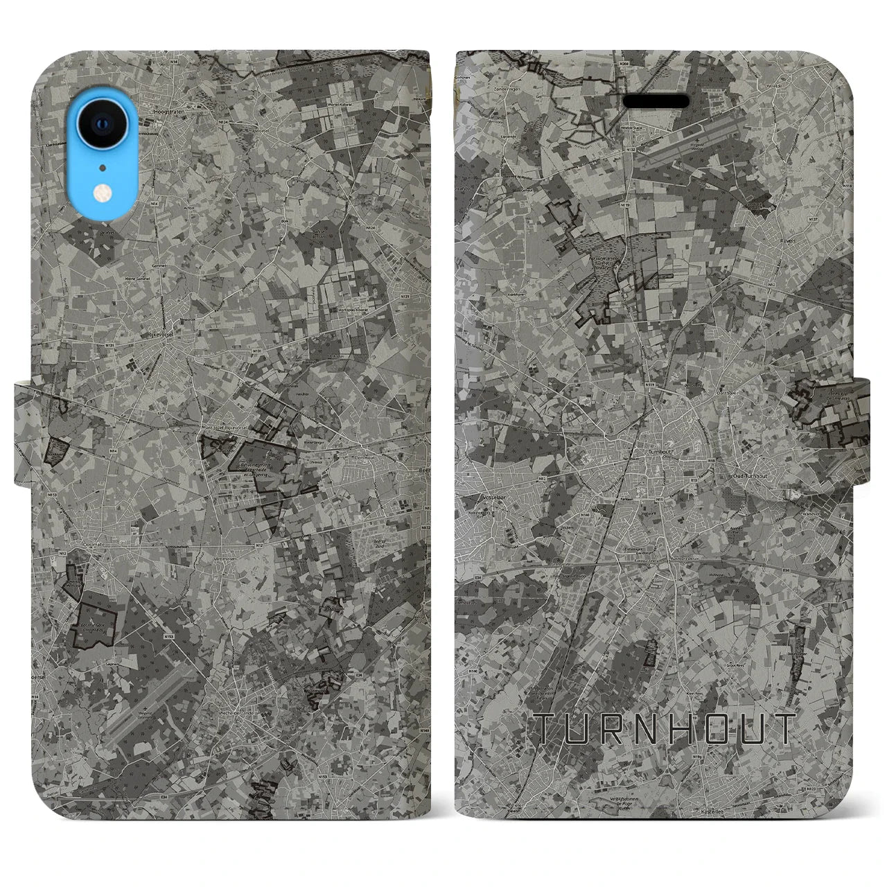 【トゥルンハウト(ベルギー)】地図柄iPhoneケース(手帳タイプ)モノトーン・iPhone XR 用