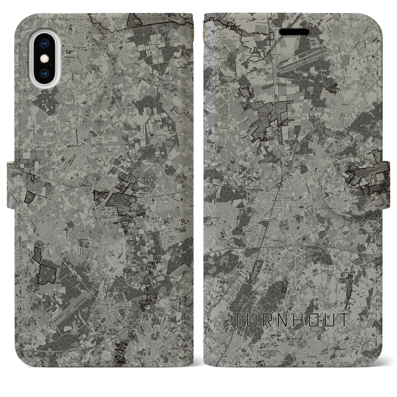 【トゥルンハウト(ベルギー)】地図柄iPhoneケース(手帳タイプ)モノトーン・iPhone XS Max 用
