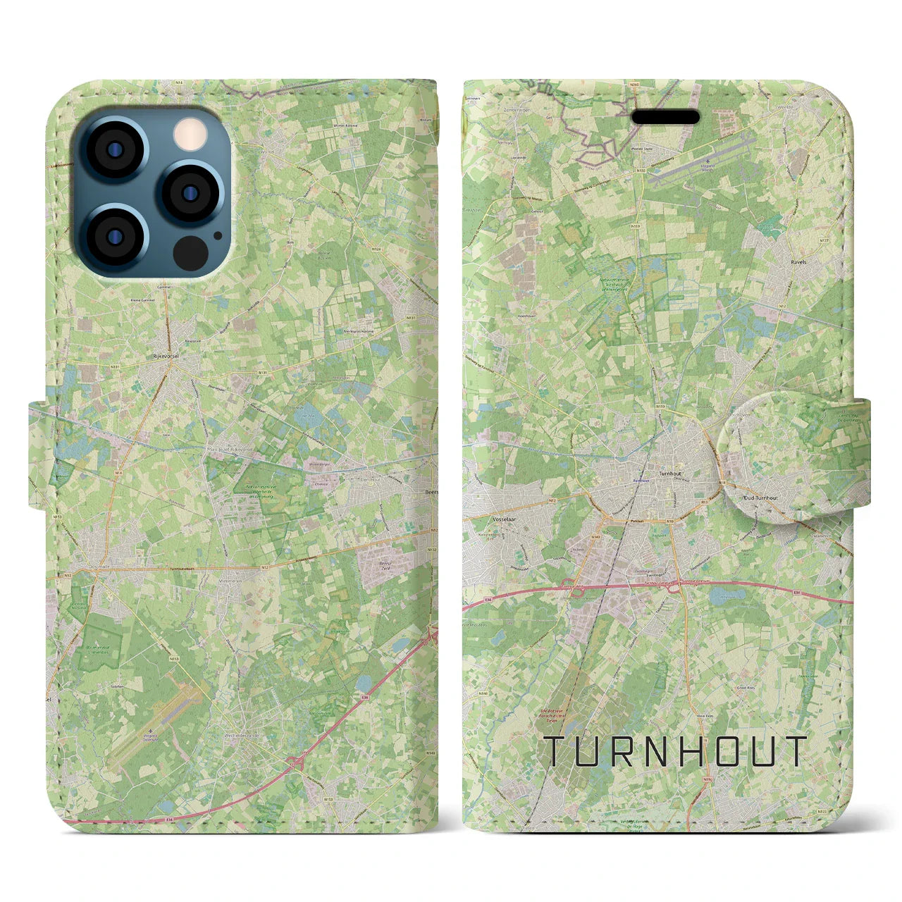 【トゥルンハウト(ベルギー)】地図柄iPhoneケース(手帳タイプ)ナチュラル・iPhone 12 / 12 Pro 用