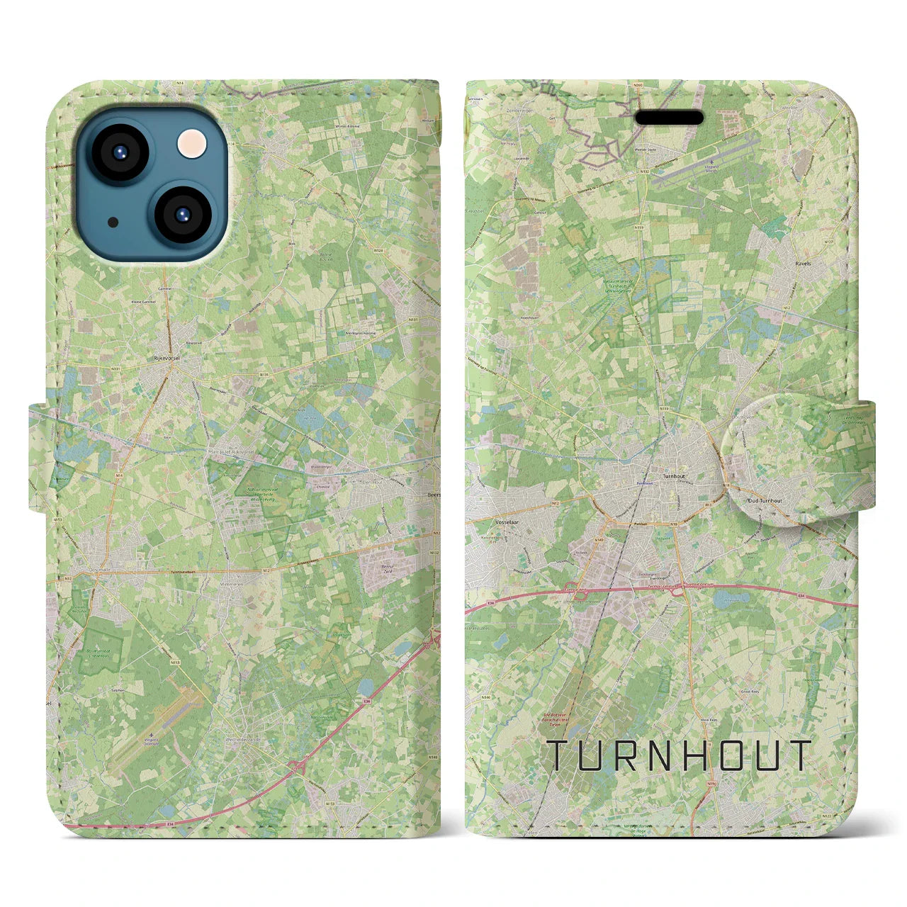 【トゥルンハウト(ベルギー)】地図柄iPhoneケース(手帳タイプ)ナチュラル・iPhone 13 用