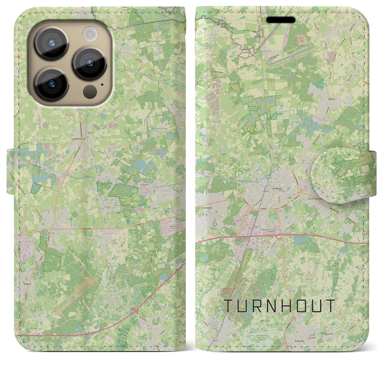 【トゥルンハウト(ベルギー)】地図柄iPhoneケース(手帳タイプ)ナチュラル・iPhone 14 Pro Max 用