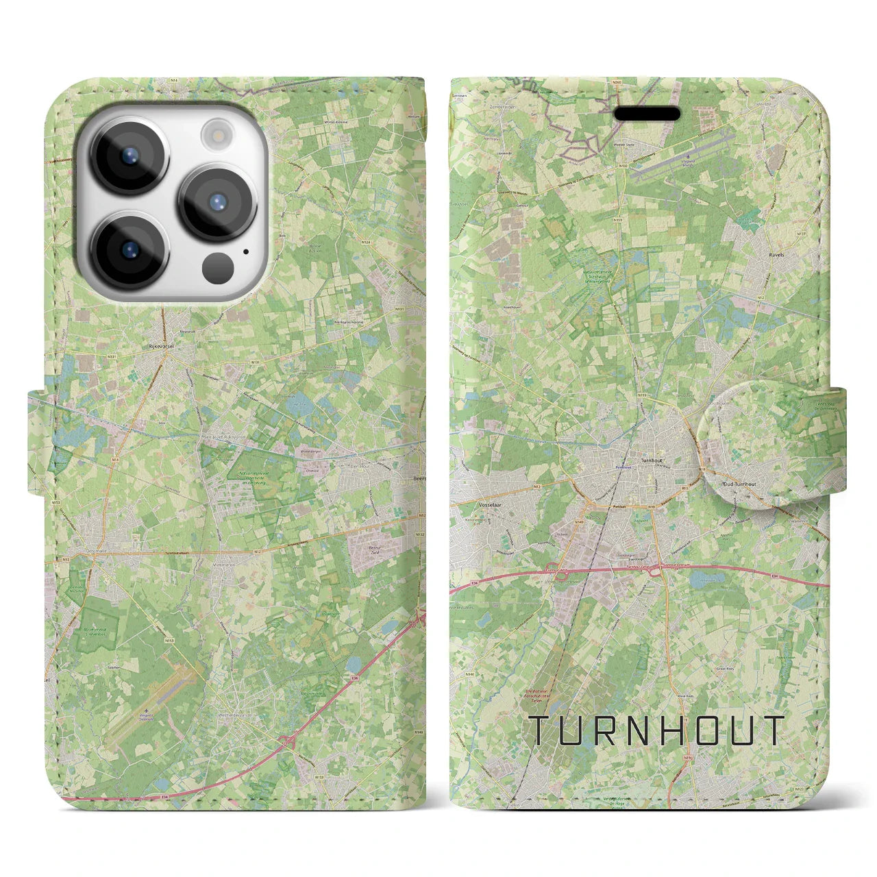 【トゥルンハウト(ベルギー)】地図柄iPhoneケース(手帳タイプ)ナチュラル・iPhone 14 Pro 用