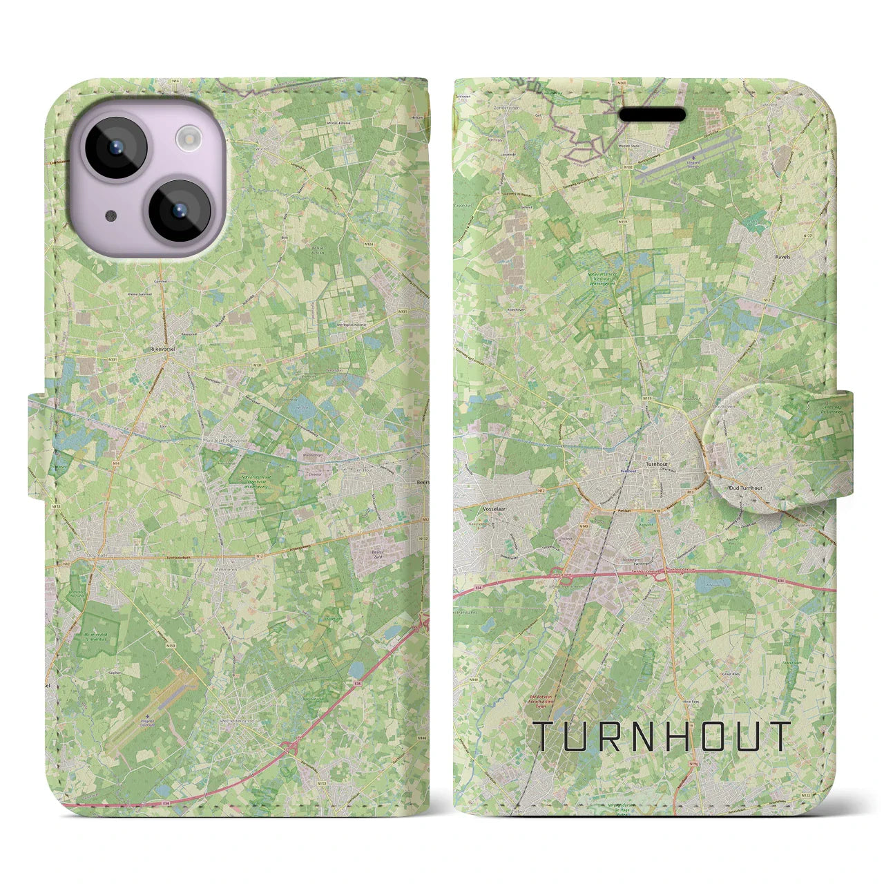 【トゥルンハウト(ベルギー)】地図柄iPhoneケース(手帳タイプ)ナチュラル・iPhone 14 用