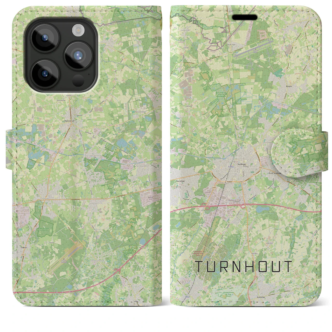 【トゥルンハウト(ベルギー)】地図柄iPhoneケース(手帳タイプ)ナチュラル・iPhone 15 Pro Max 用