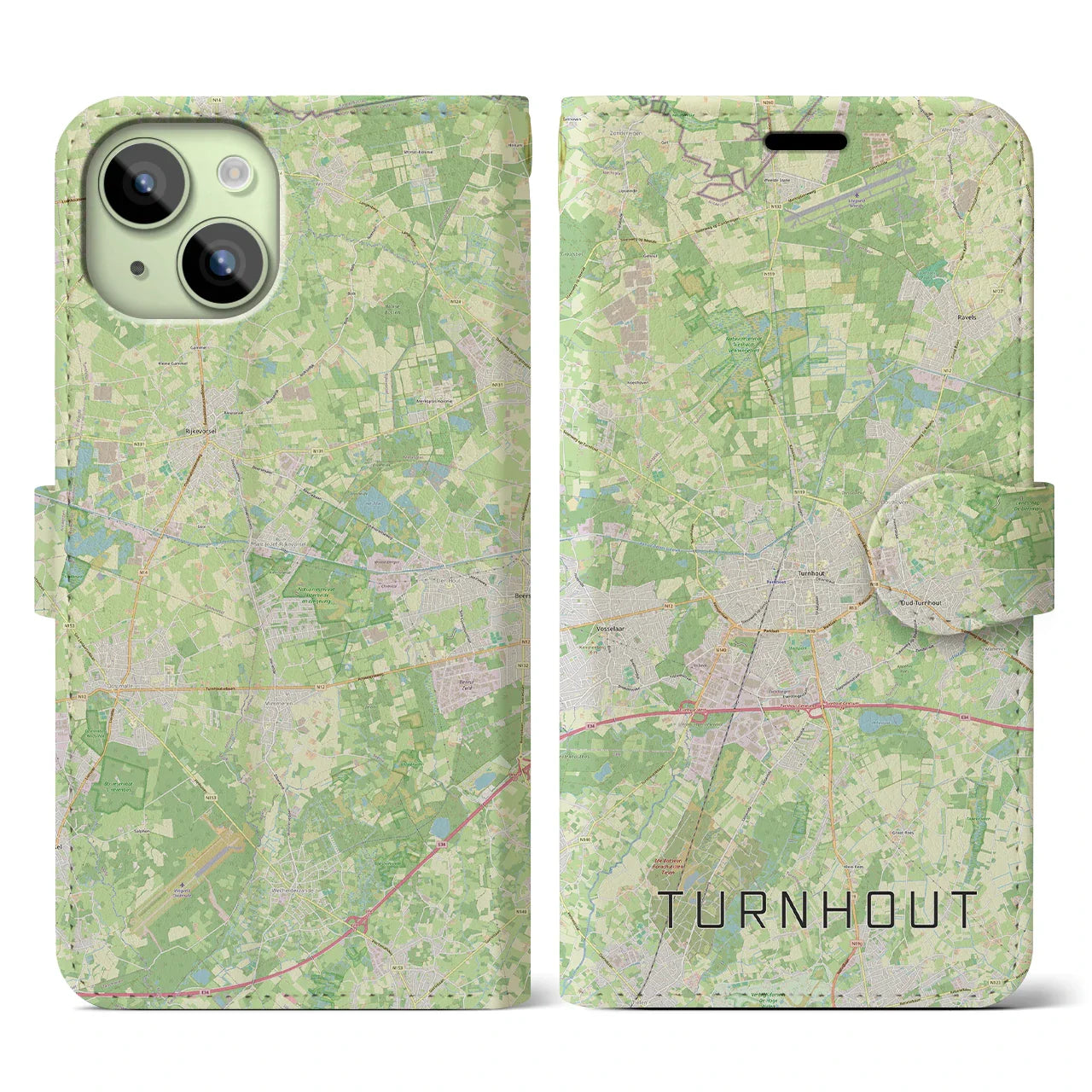 【トゥルンハウト(ベルギー)】地図柄iPhoneケース(手帳タイプ)ナチュラル・iPhone 15 用