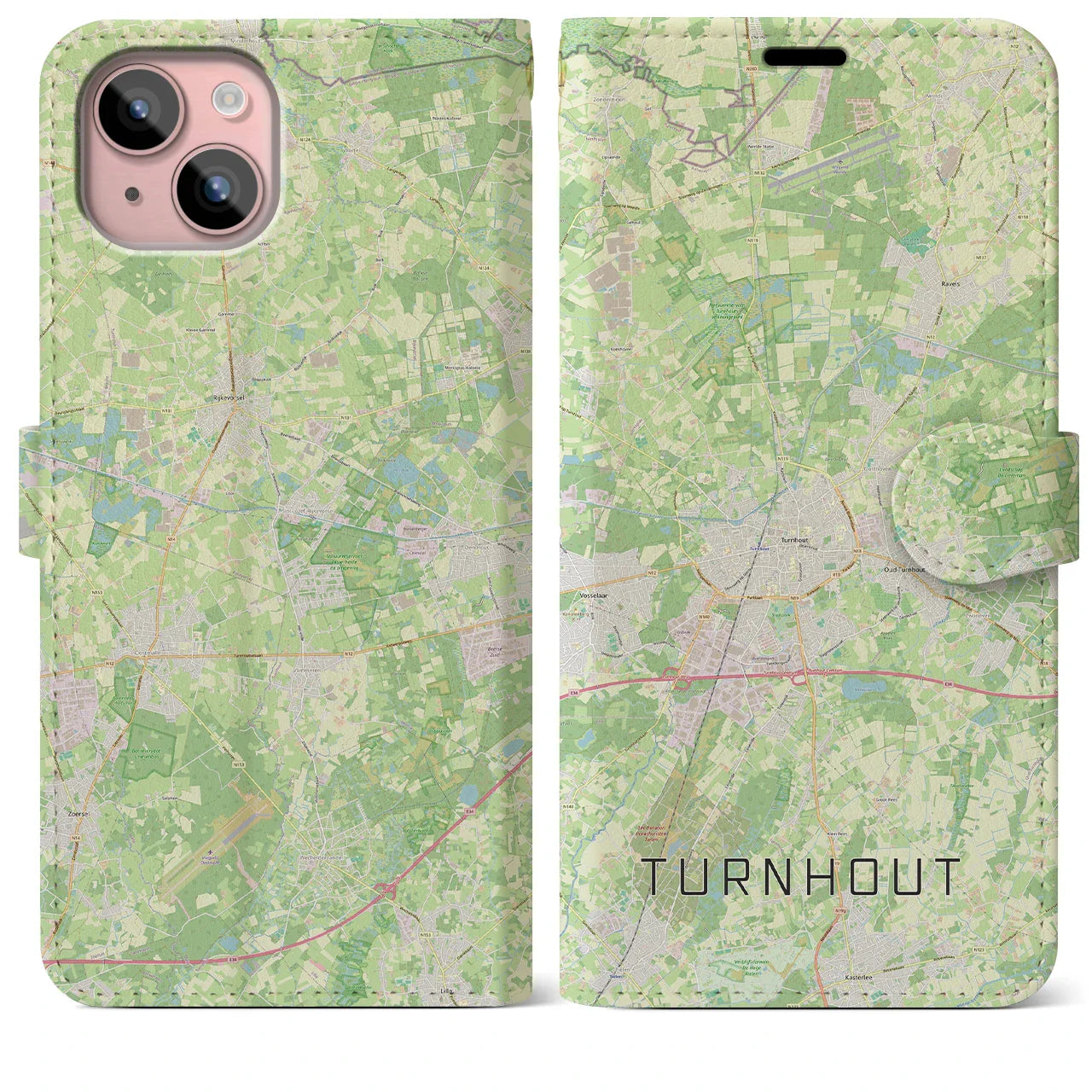 【トゥルンハウト(ベルギー)】地図柄iPhoneケース(手帳タイプ)ナチュラル・iPhone 15 Plus 用