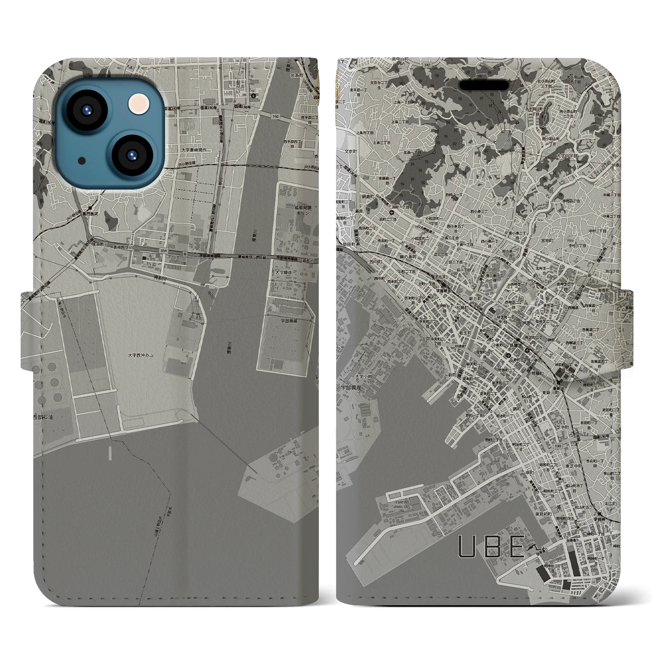 【宇部2(山口県)】地図柄iPhoneケース(手帳タイプ)