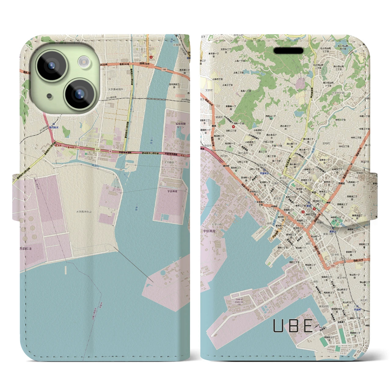 【宇部2(山口県)】地図柄iPhoneケース(手帳タイプ)