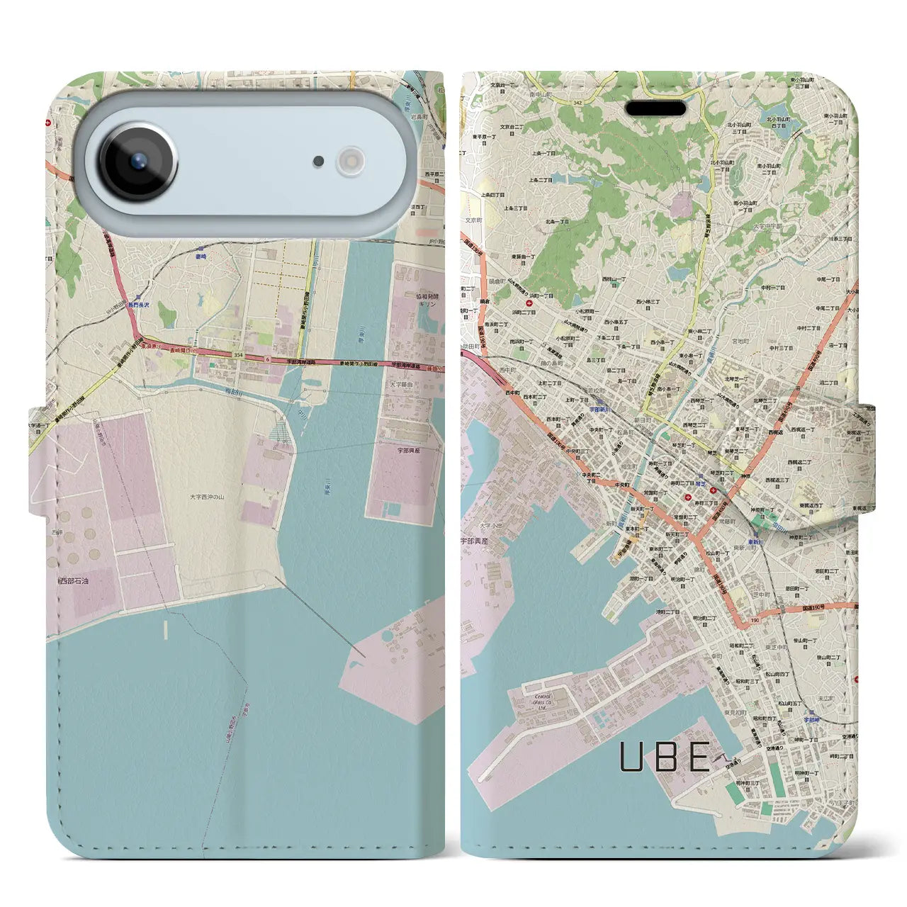 【宇部2(山口県)】地図柄iPhoneケース(手帳タイプ)ナチュラル・iPhone 17 Pro Max 用