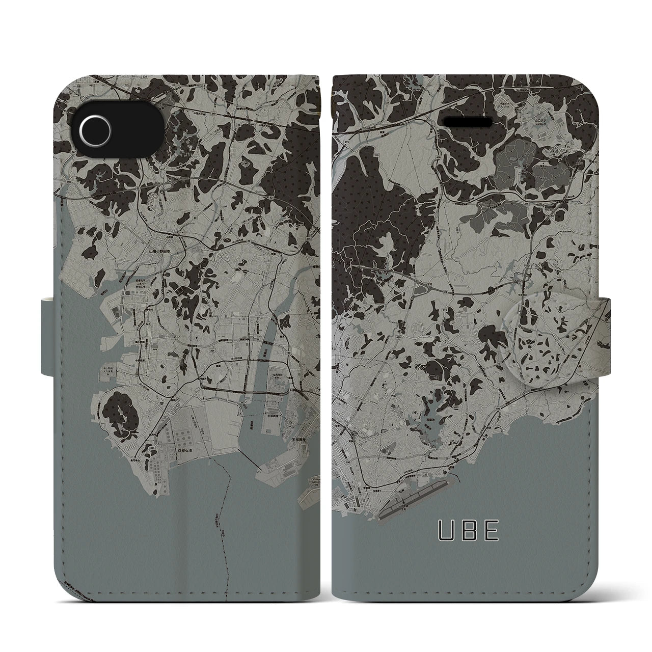 【宇部(山口県)】地図柄iPhoneケース(手帳タイプ)モノトーン・iPhone SE(第3 / 第2世代) / 8 / 7 / 6s / 6 用
