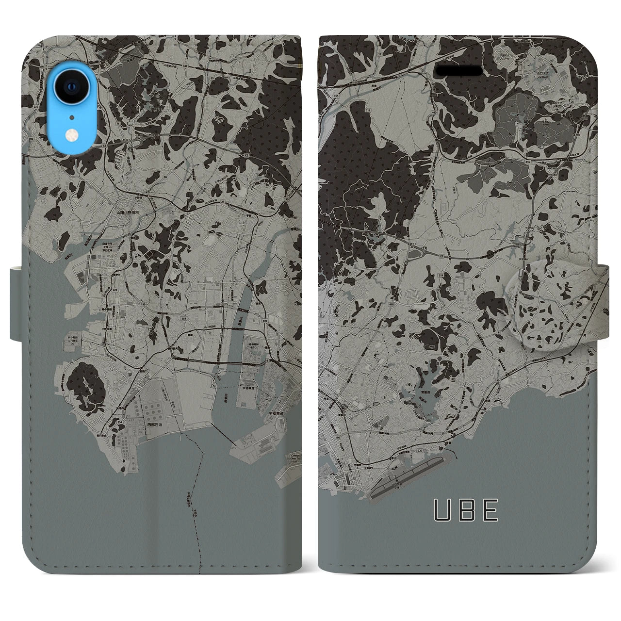 【宇部(山口県)】地図柄iPhoneケース(手帳タイプ)モノトーン・iPhone XR 用