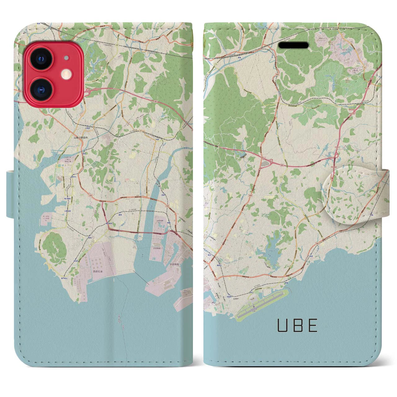 【宇部(山口県)】地図柄iPhoneケース(手帳タイプ)ナチュラル・iPhone 11 用