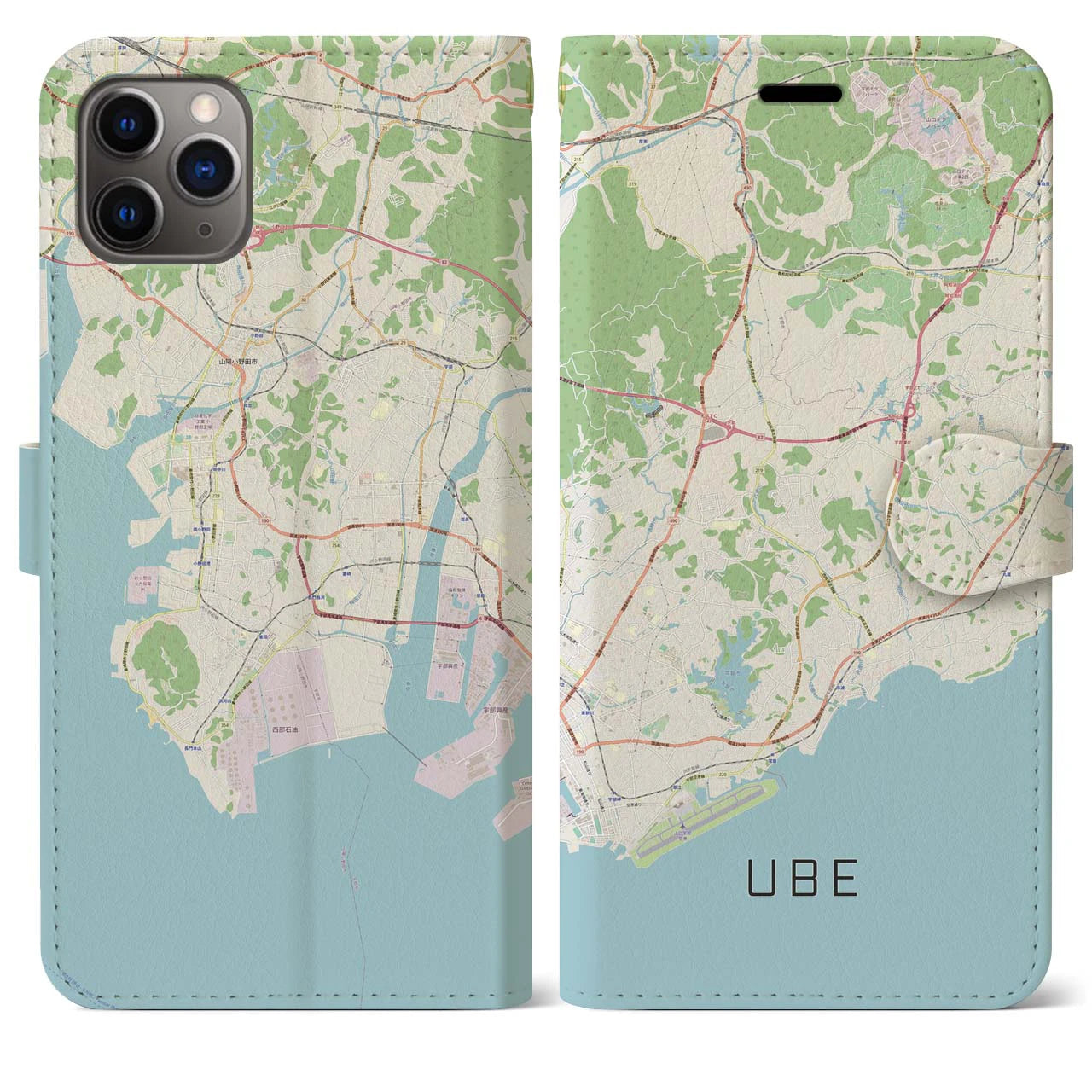 【宇部(山口県)】地図柄iPhoneケース(手帳タイプ)ナチュラル・iPhone 11 Pro Max 用