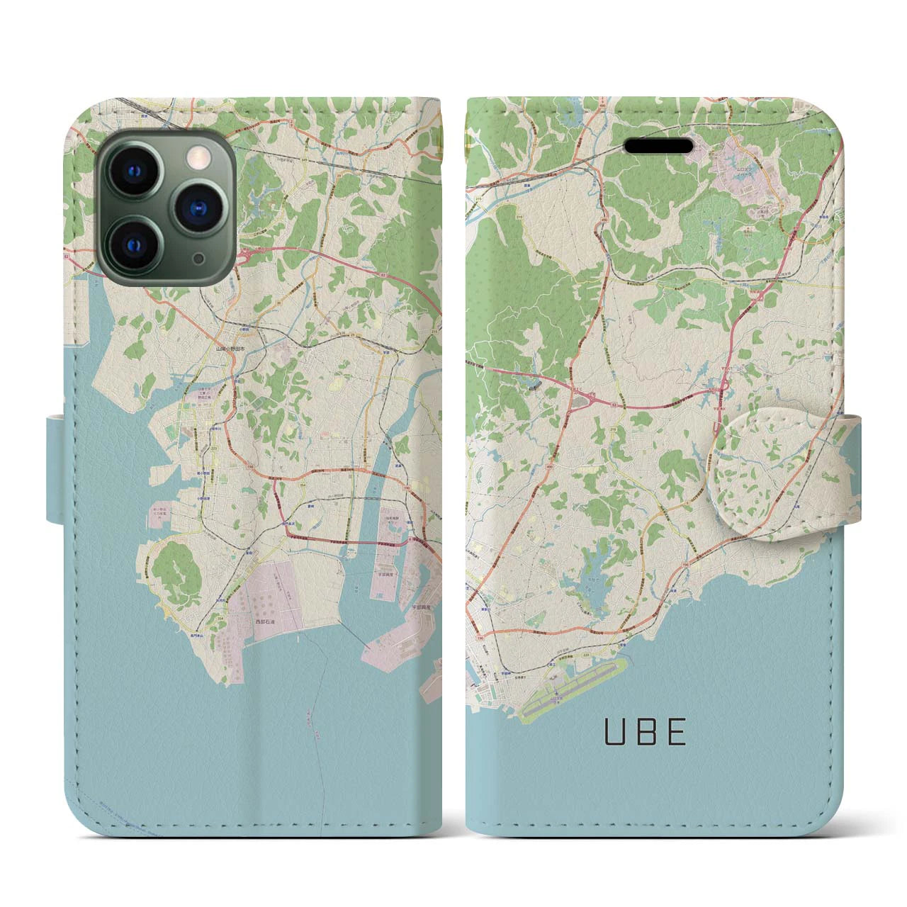 【宇部(山口県)】地図柄iPhoneケース(手帳タイプ)ナチュラル・iPhone 11 Pro 用