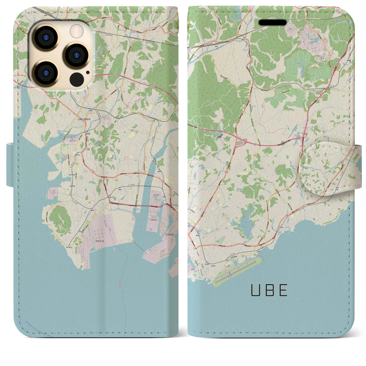 【宇部(山口県)】地図柄iPhoneケース(手帳タイプ)ナチュラル・iPhone 12 Pro Max 用